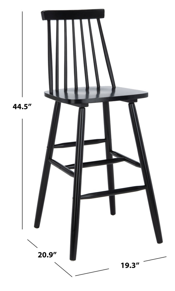 Safavieh BEAUFORT Bar Stool Set of Two - Elegant Solid Rubberwood with Open Spindle Back for Modern Comfort Black BST8500B-SET2