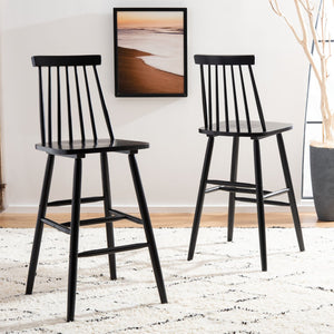 Safavieh BEAUFORT Bar Stool Set of Two - Elegant Solid Rubberwood with Open Spindle Back for Modern Comfort Black BST8500B-SET2