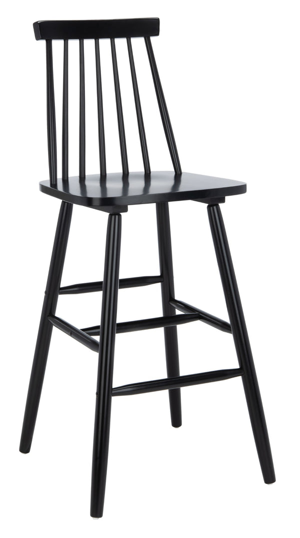 Safavieh BEAUFORT Bar Stool Set of Two - Elegant Solid Rubberwood with Open Spindle Back for Modern Comfort Black BST8500B-SET2