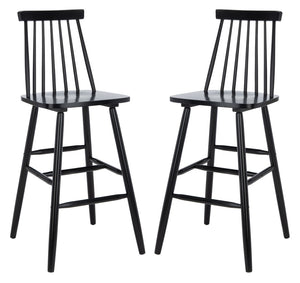 Safavieh BEAUFORT Bar Stool Set of Two - Elegant Solid Rubberwood with Open Spindle Back for Modern Comfort Black BST8500B-SET2