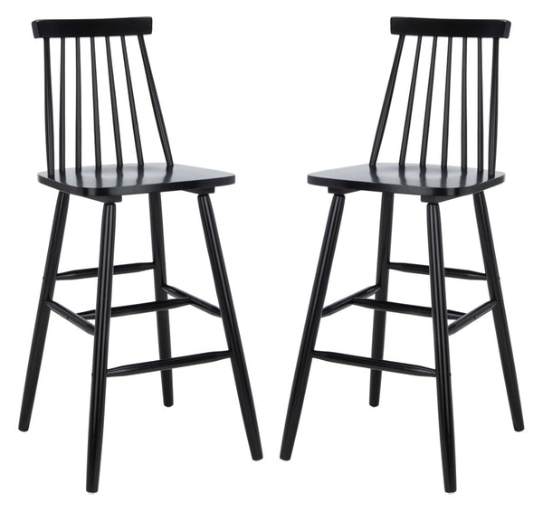 Safavieh BEAUFORT Bar Stool Set of Two - Elegant Solid Rubberwood with Open Spindle Back for Modern Comfort Black BST8500B-SET2