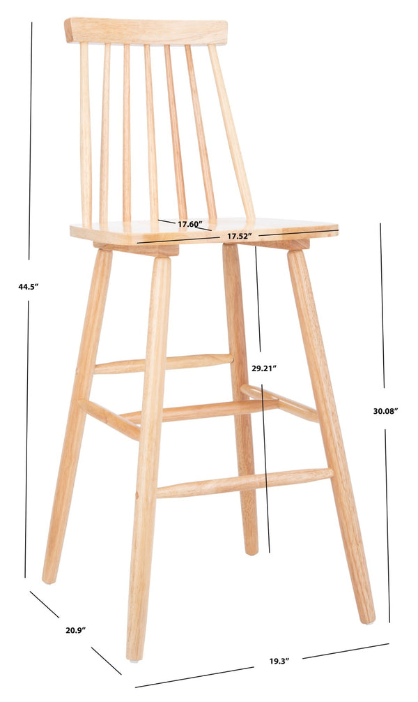 Safavieh BEAUFORT Bar Stool Set of Two - Elegant Solid Rubberwood with Open Spindle Back for Modern Comfort Natural BST8500C-SET2