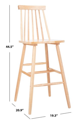 Safavieh BEAUFORT Bar Stool Set of Two - Elegant Solid Rubberwood with Open Spindle Back for Modern Comfort Natural BST8500C-SET2