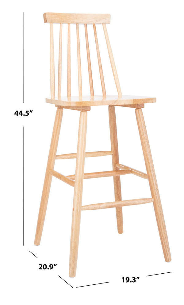 Safavieh BEAUFORT Bar Stool Set of Two - Elegant Solid Rubberwood with Open Spindle Back for Modern Comfort Natural BST8500C-SET2