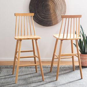 Safavieh BEAUFORT Bar Stool Set of Two - Elegant Solid Rubberwood with Open Spindle Back for Modern Comfort Natural BST8500C-SET2
