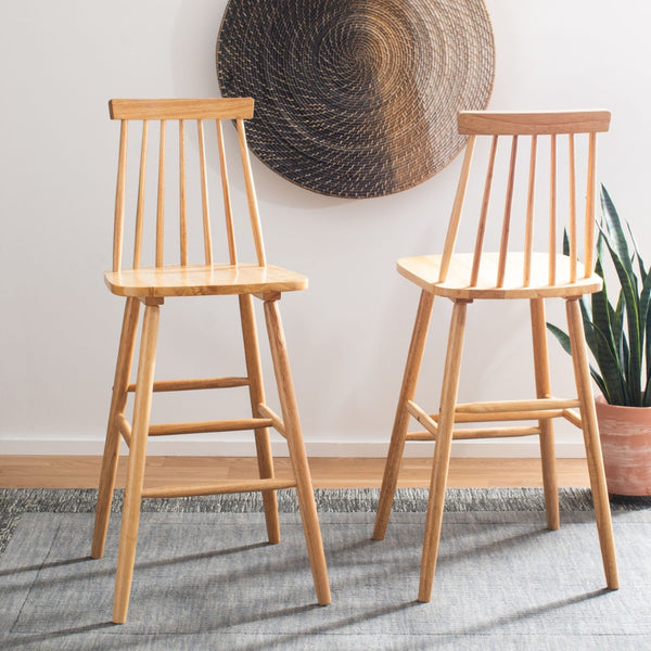 Safavieh BEAUFORT Bar Stool Set of Two - Elegant Solid Rubberwood with Open Spindle Back for Modern Comfort Natural BST8500C-SET2