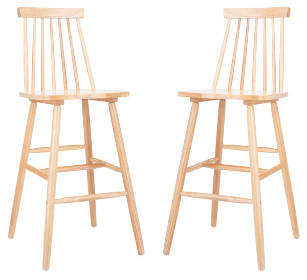 Safavieh BEAUFORT Bar Stool Set of Two - Elegant Solid Rubberwood with Open Spindle Back for Modern Comfort Natural BST8500C-SET2