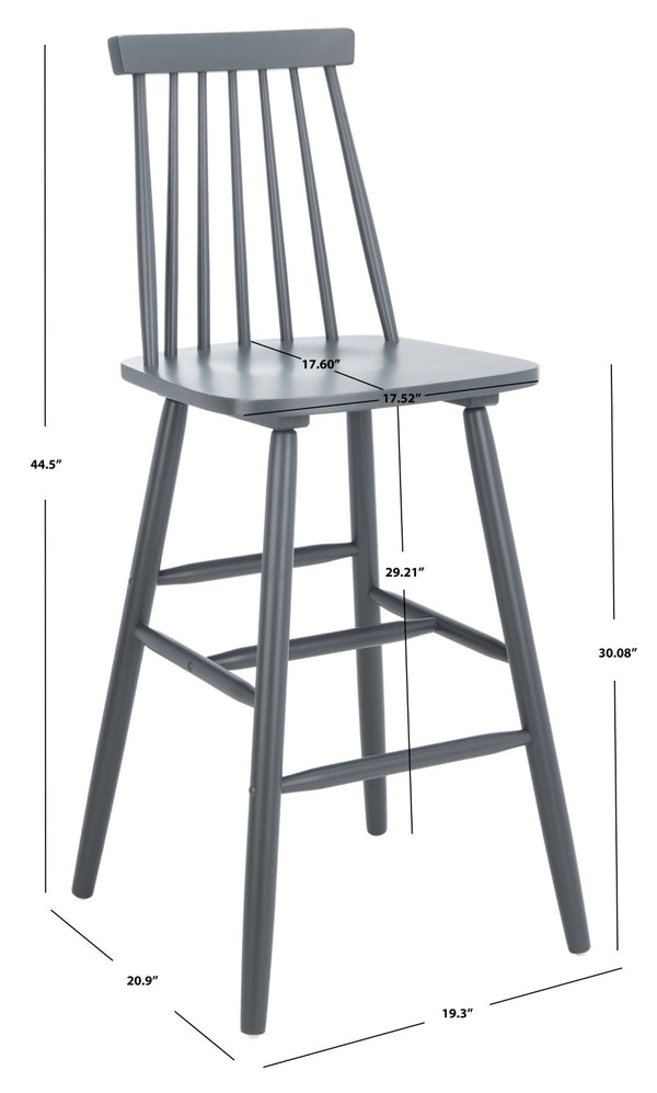 Safavieh BEAUFORT Bar Stool Set of Two - Elegant Solid Rubberwood with Open Spindle Back for Modern Comfort Grey BST8500D-SET2