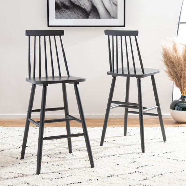 Safavieh BEAUFORT Bar Stool Set of Two - Elegant Solid Rubberwood with Open Spindle Back for Modern Comfort Grey BST8500D-SET2