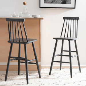 Safavieh BEAUFORT Bar Stool Set of Two - Elegant Solid Rubberwood with Open Spindle Back for Modern Comfort Grey BST8500D-SET2