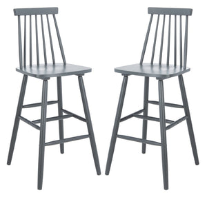 Safavieh BEAUFORT Bar Stool Set of Two - Elegant Solid Rubberwood with Open Spindle Back for Modern Comfort Grey BST8500D-SET2