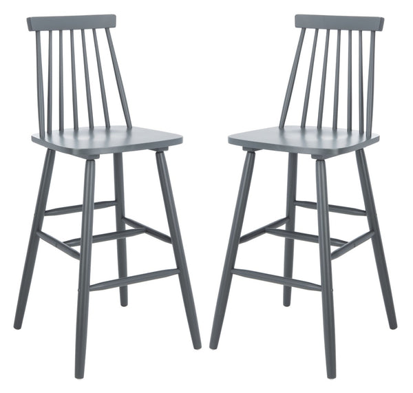 Safavieh BEAUFORT Bar Stool Set of Two - Elegant Solid Rubberwood with Open Spindle Back for Modern Comfort Grey BST8500D-SET2
