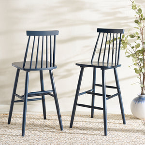 Safavieh Beaufort Bar Stool Set Of 2 - Stylish Rubberwood Design With Open Air Spindle Back For Any Decor Navy Wood Bst8500e-set2