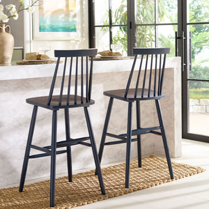 Safavieh Beaufort Bar Stool Set Of 2 - Stylish Rubberwood Design With Open Air Spindle Back For Any Decor Navy Wood Bst8500e-set2