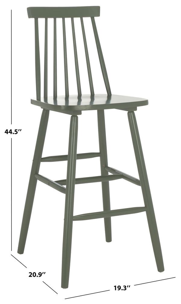 Safavieh Beaufort Bar Stool Set Of 2 - Stylish Rubberwood Design With Open Air Spindle Back For Any Decor Dusty Green Wood Bst8500f-set2