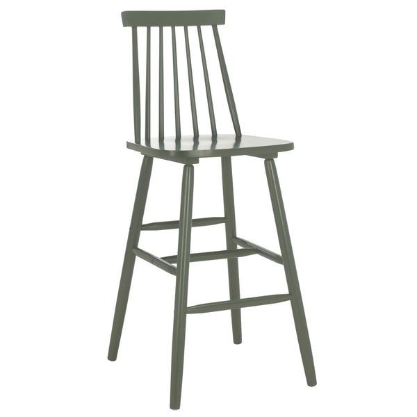 Safavieh Beaufort Bar Stool Set Of 2 - Stylish Rubberwood Design With Open Air Spindle Back For Any Decor Dusty Green Wood Bst8500f-set2