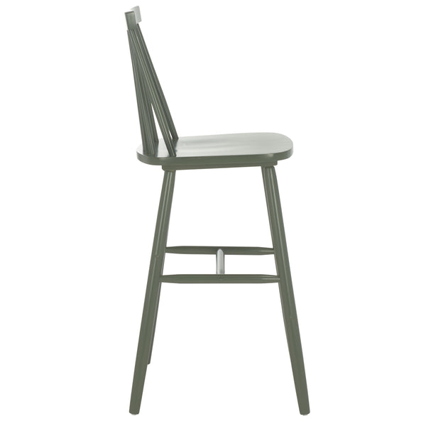 Safavieh Beaufort Bar Stool Set Of 2 - Stylish Rubberwood Design With Open Air Spindle Back For Any Decor Dusty Green Wood Bst8500f-set2