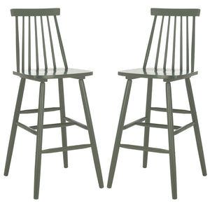 Safavieh Beaufort Bar Stool Set Of 2 - Stylish Rubberwood Design With Open Air Spindle Back For Any Decor Dusty Green Wood Bst8500f-set2