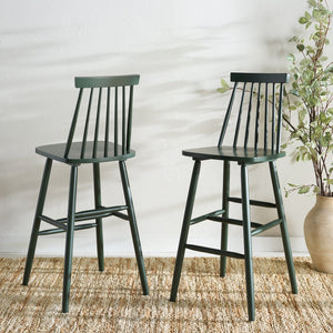Safavieh Beaufort Bar Stool Set Of 2 - Stylish Rubberwood Design With Open Air Spindle Back For Any Decor Garden Green Wood Bst8500g-set2
