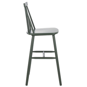 Safavieh Beaufort Bar Stool Set Of 2 - Stylish Rubberwood Design With Open Air Spindle Back For Any Decor Garden Green Wood Bst8500g-set2