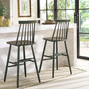 Safavieh Beaufort Bar Stool Set Of 2 - Stylish Rubberwood Design With Open Air Spindle Back For Any Decor Garden Green Wood Bst8500g-set2
