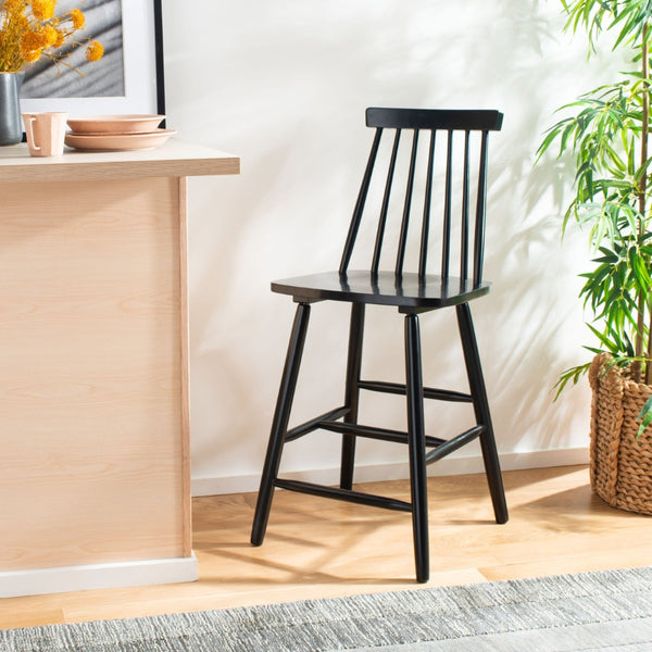 Safavieh BEAUFORT Counter Stool - Stylish Spindle Back Design for Modern Farmhouse Charm - Set of Two Black BST8501B-SET2