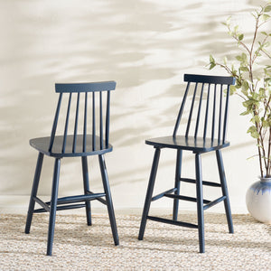 Safavieh Beaufort Counter Stool Set Of 2 - Modern Farmhouse Charm With Iconic Spindle Back And Rubberwood Frame Navy Wood Bst8501e-set2
