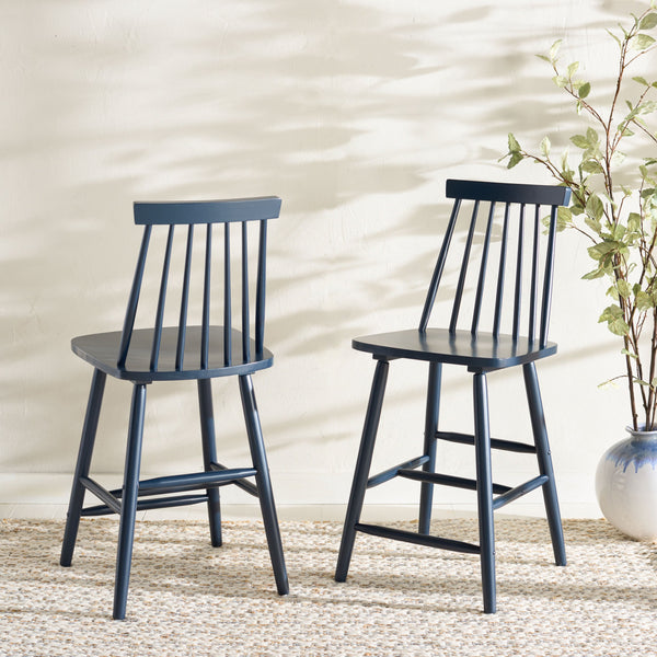 Safavieh Beaufort Counter Stool Set Of 2 - Modern Farmhouse Charm With Iconic Spindle Back And Rubberwood Frame Navy Wood Bst8501e-set2