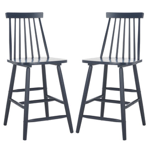 Safavieh Beaufort Counter Stool Set Of 2 - Modern Farmhouse Charm With Iconic Spindle Back And Rubberwood Frame Navy Wood Bst8501e-set2