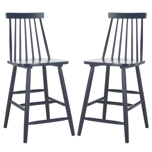 Safavieh Beaufort Counter Stool Set Of 2 - Modern Farmhouse Charm With Iconic Spindle Back And Rubberwood Frame Navy Wood Bst8501e-set2