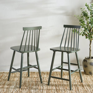 Safavieh Beaufort Counter Stool Set Of 2 - Modern Farmhouse Charm With Iconic Spindle Back And Rubberwood Frame Dusty Green Wood Bst8501f-set2