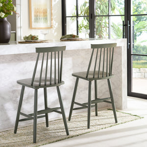 Safavieh Beaufort Counter Stool Set Of 2 - Modern Farmhouse Charm With Iconic Spindle Back And Rubberwood Frame Dusty Green Wood Bst8501f-set2