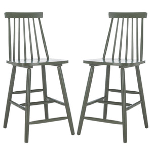 Safavieh Beaufort Counter Stool Set Of 2 - Modern Farmhouse Charm With Iconic Spindle Back And Rubberwood Frame Dusty Green Wood Bst8501f-set2