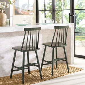 Safavieh Beaufort Counter Stool Set Of 2 - Modern Farmhouse Charm With Iconic Spindle Back And Rubberwood Frame Garden Green Wood Bst8501g-set2