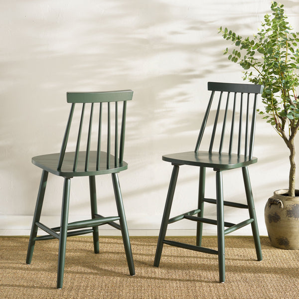 Safavieh Beaufort Counter Stool Set Of 2 - Modern Farmhouse Charm With Iconic Spindle Back And Rubberwood Frame Garden Green Wood Bst8501g-set2