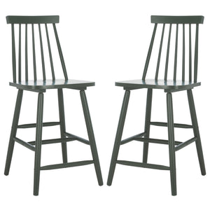 Safavieh Beaufort Counter Stool Set Of 2 - Modern Farmhouse Charm With Iconic Spindle Back And Rubberwood Frame Garden Green Wood Bst8501g-set2