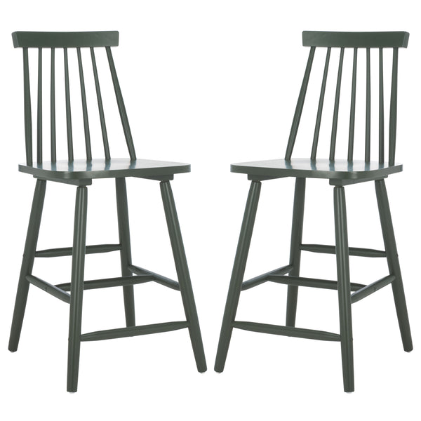 Safavieh Beaufort Counter Stool Set Of 2 - Modern Farmhouse Charm With Iconic Spindle Back And Rubberwood Frame Garden Green Wood Bst8501g-set2