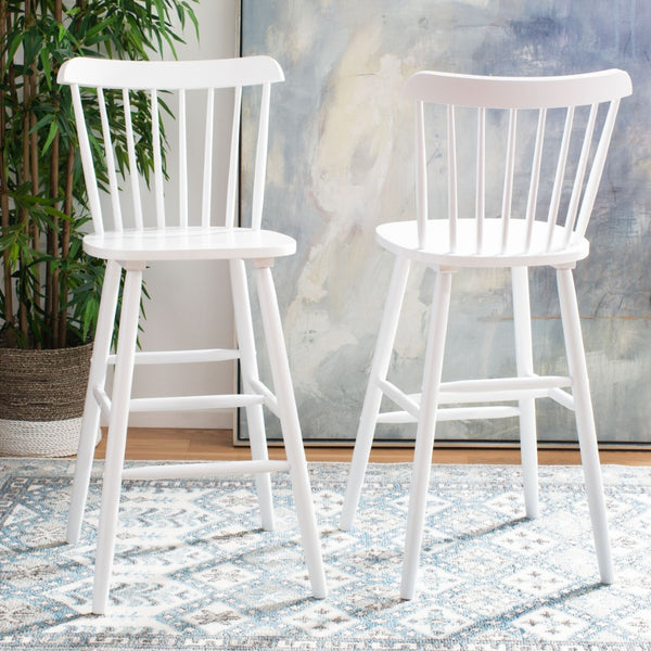 Safavieh GALENA Bar Stool Set of Two - Timeless Farmhouse Design for Stylish Home Bars and Kitchen Spaces White BST8502A-SET2