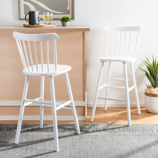 Safavieh GALENA Bar Stool Set of Two - Timeless Farmhouse Design for Stylish Home Bars and Kitchen Spaces White BST8502A-SET2