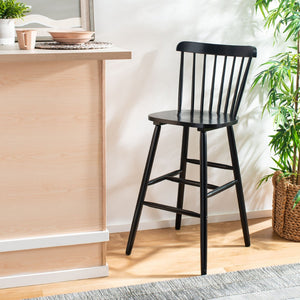 Safavieh GALENA Bar Stool Set of Two - Timeless Farmhouse Design for Stylish Home Bars and Kitchen Spaces Black BST8502B-SET2