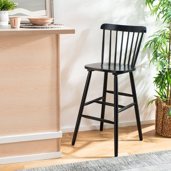 Safavieh GALENA Bar Stool Set of Two - Timeless Farmhouse Design for Stylish Home Bars and Kitchen Spaces Black BST8502B-SET2