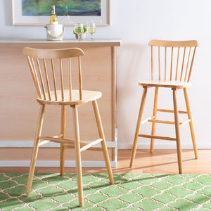 Safavieh GALENA Bar Stool Set of Two - Timeless Farmhouse Design for Stylish Home Bars and Kitchen Spaces Natural BST8502C-SET2