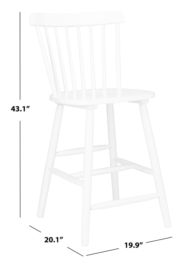Safavieh GALENA Counter Stool - Timeless Farmhouse Charm with Classic Spindle Back and Durable Rubberwood Design White BST8503A-SET2