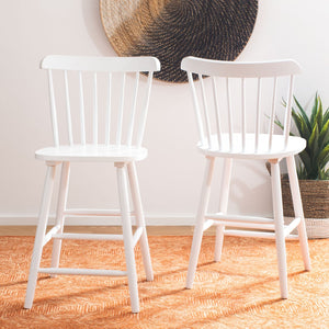 Safavieh GALENA Counter Stool - Timeless Farmhouse Charm with Classic Spindle Back and Durable Rubberwood Design White BST8503A-SET2