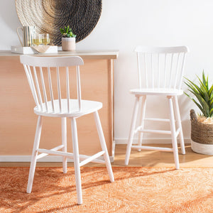 Safavieh GALENA Counter Stool - Timeless Farmhouse Charm with Classic Spindle Back and Durable Rubberwood Design White BST8503A-SET2