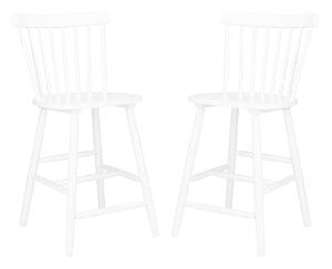 Safavieh GALENA Counter Stool - Timeless Farmhouse Charm with Classic Spindle Back and Durable Rubberwood Design White BST8503A-SET2