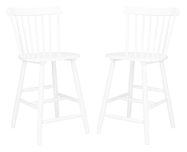 Safavieh GALENA Counter Stool - Timeless Farmhouse Charm with Classic Spindle Back and Durable Rubberwood Design White BST8503A-SET2