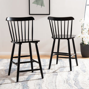 Safavieh GALENA Counter Stool - Timeless Farmhouse Charm with Classic Spindle Back and Durable Rubberwood Design Black BST8503B-SET2