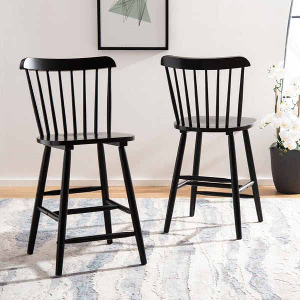 Safavieh GALENA Counter Stool - Timeless Farmhouse Charm with Classic Spindle Back and Durable Rubberwood Design Black BST8503B-SET2