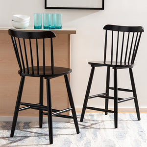 Safavieh GALENA Counter Stool - Timeless Farmhouse Charm with Classic Spindle Back and Durable Rubberwood Design Black BST8503B-SET2